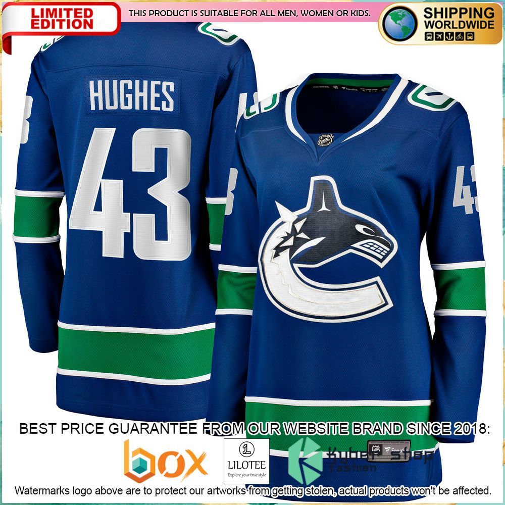 quinn hughes vancouver canucks womens blue hockey jersey 1 367
