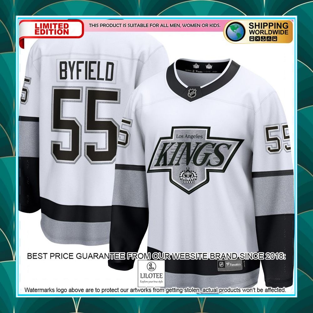 quinton byfield los angeles kings alternate premier white hockey jersey 1 877