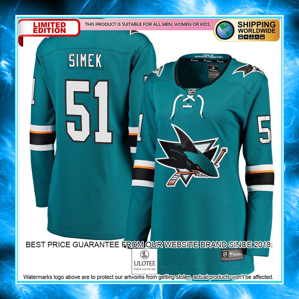 radim simek san jose sharks womens teal hockey jersey 1 492