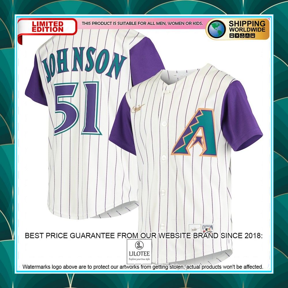 randy johnson arizona diamondbacks nike youth alternate cooperstown collection player cream baseball jersey 1 593