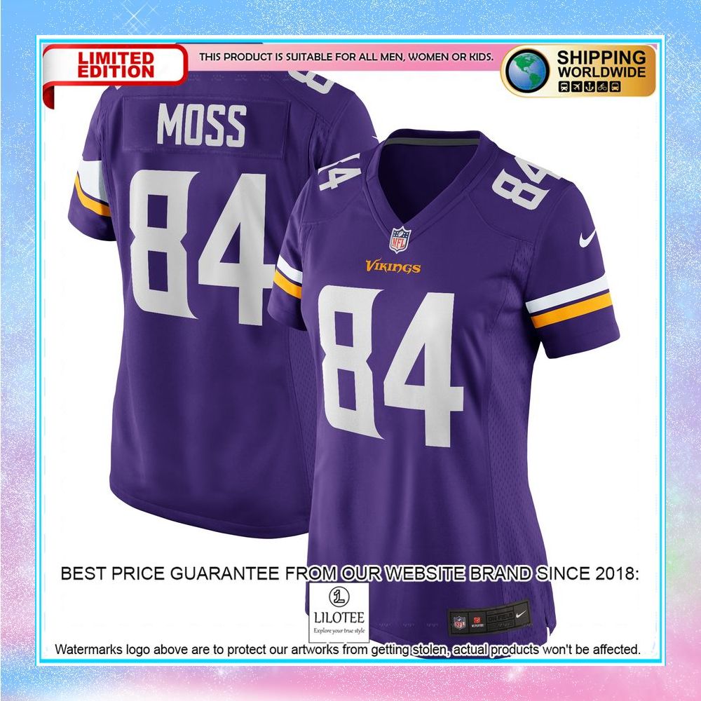 randy moss minnesota vikings womens football retired jersey purple football jersey 1 242