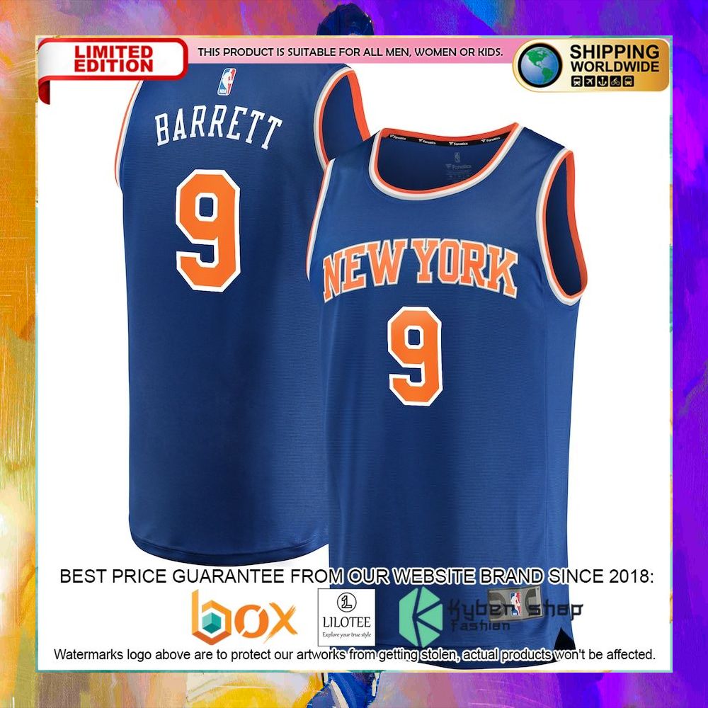 rj barrett new york knicks blue basketball jersey 1 394