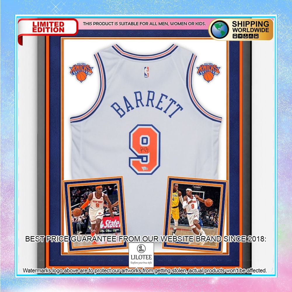 rj barrett new york knicks fanatics deluxe framed autographed white nike basketball jersey 1 685