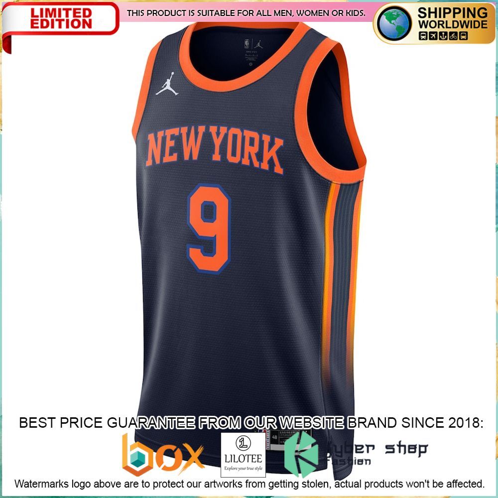 rj barrett new york knicks jordan brand 2022 23 navy basketball jersey 2 451