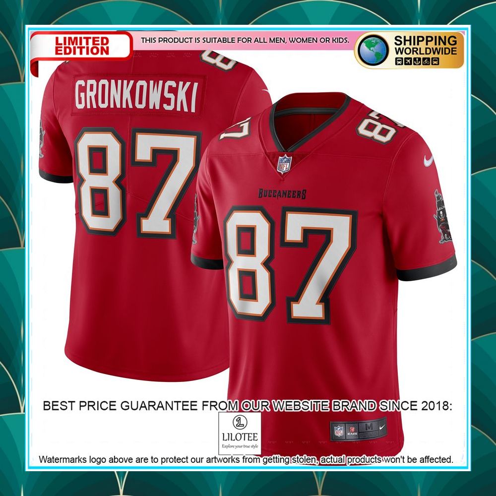 rob gronkowski tampa bay buccaneers vapor red football jersey 1 23