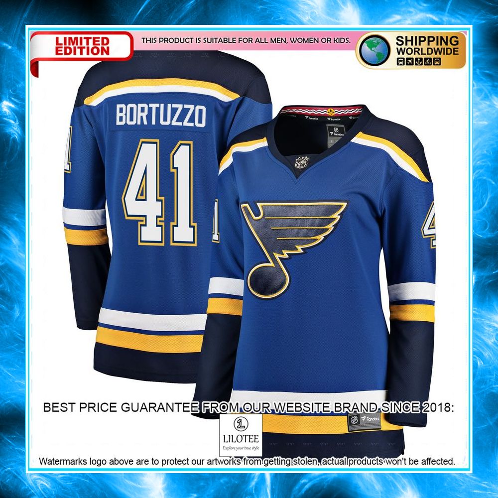 robert bortuzzo st louis blues womens blue hockey jersey 1 55