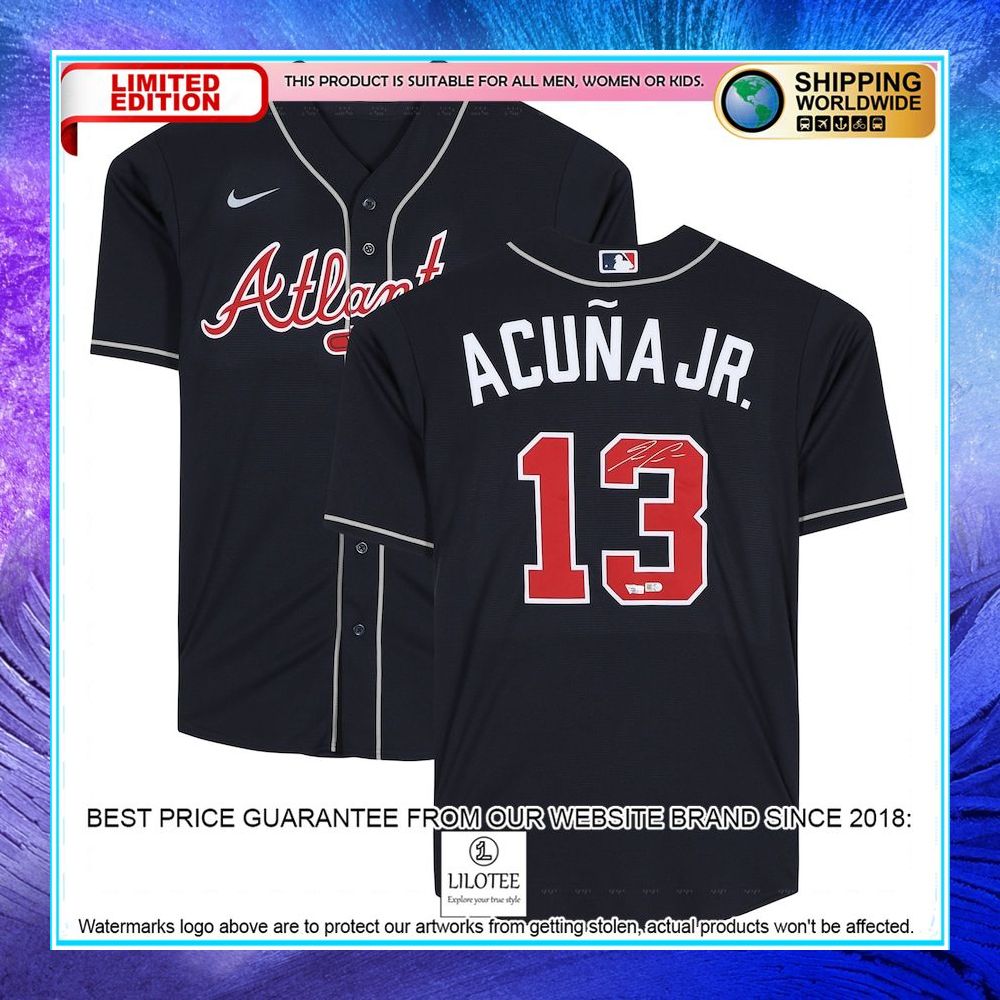 ronald acuna jr atlanta braves autographed navy nike baseball jersey 1 878