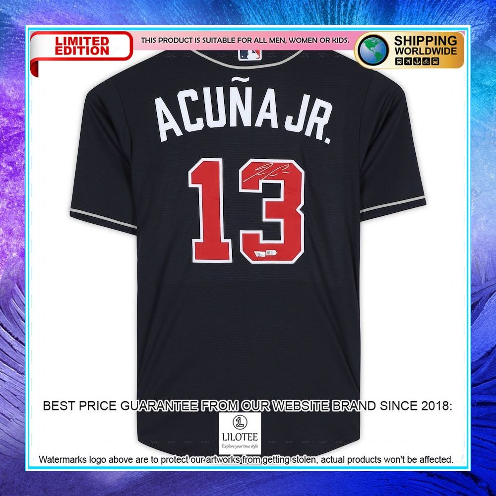 ronald acuna jr atlanta braves autographed navy nike baseball jersey 2 643