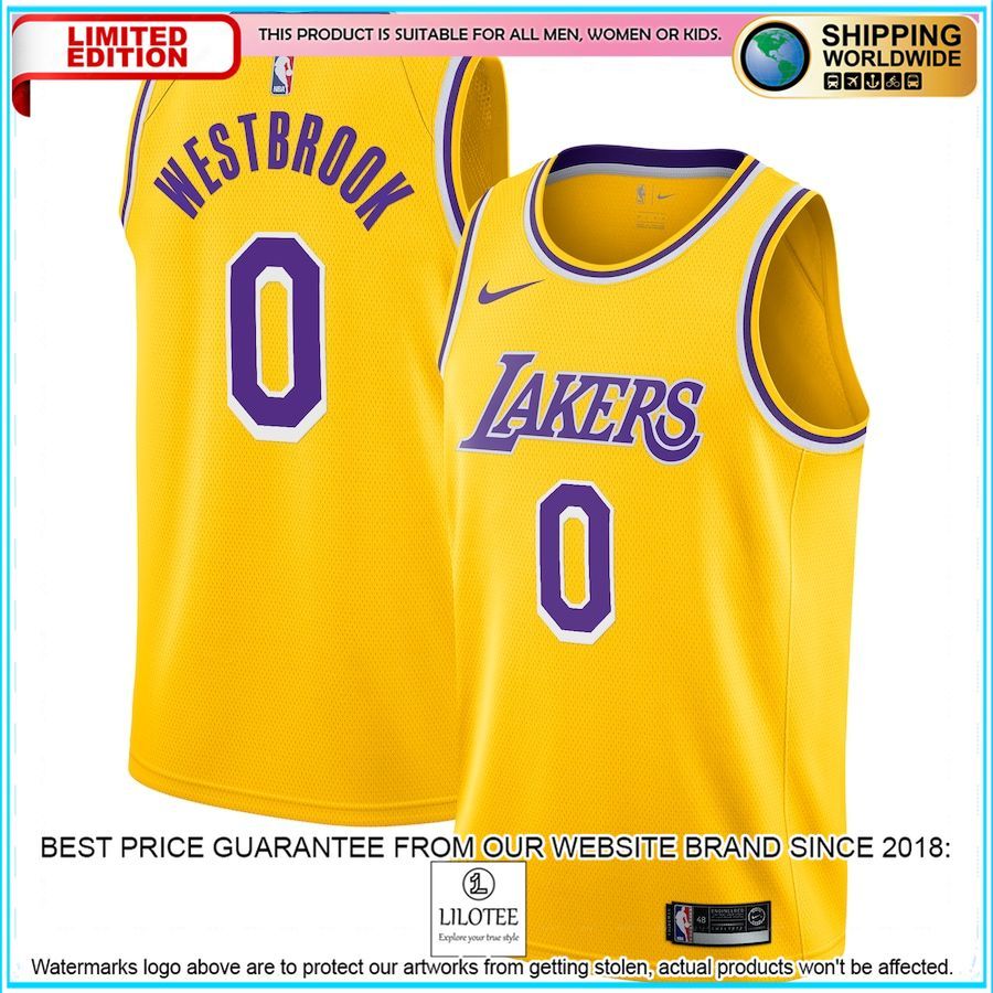 russell westbrook los angeles lakers nike 2020 21 player gold basketball jersey 1 74