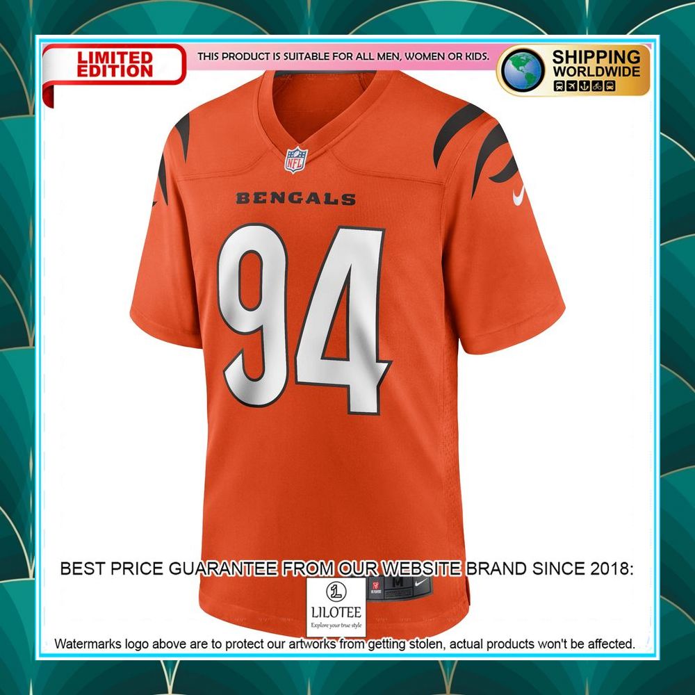 sam hubbard cincinnati bengals alternate orange football jersey 2 796