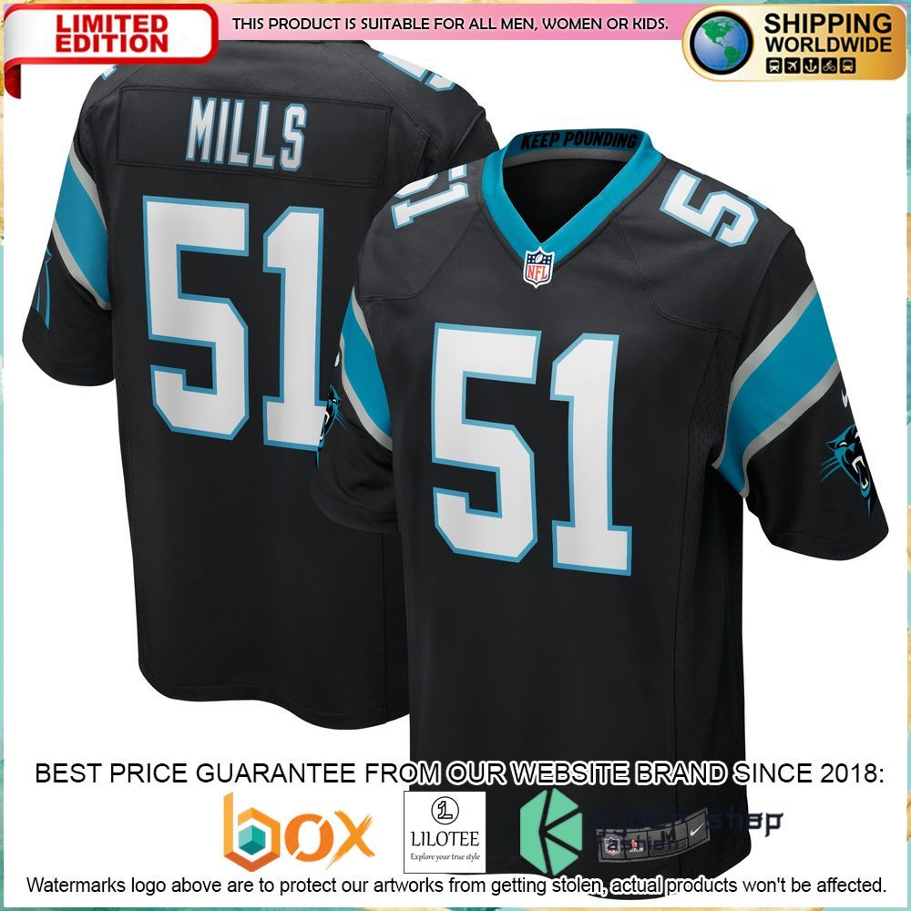 sam mills carolina panthers nike football retired black football jersey 1 199