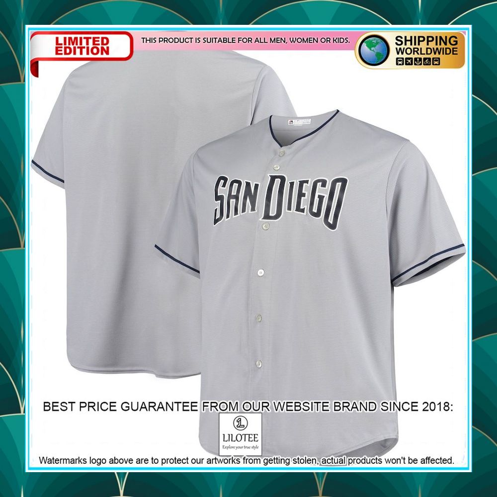 san diego padres majestic road official cool base gray baseball jersey 1 878