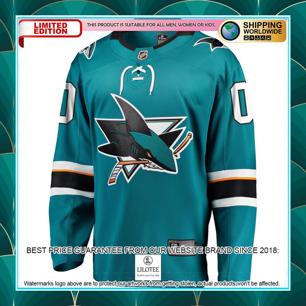 san jose sharks 2021 22 home custom teal hockey jersey 2 492