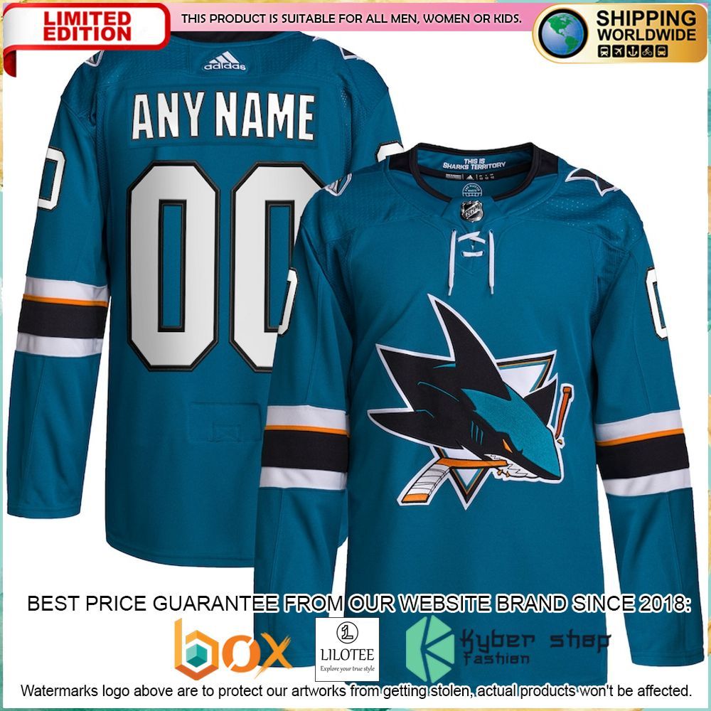 san jose sharks adidas 2021 22 custom teal hockey jersey 1 613