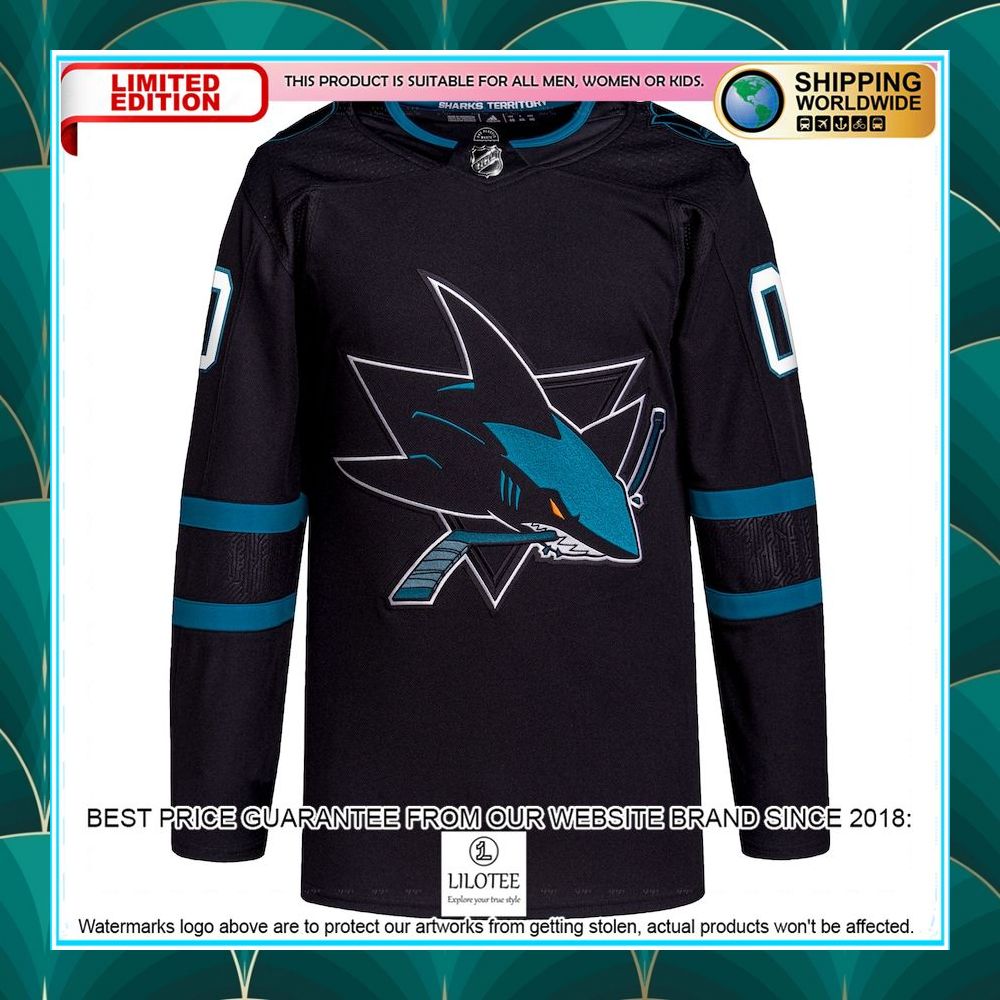 san jose sharks adidas alternate primegreen pro custom black hockey jersey 2 14