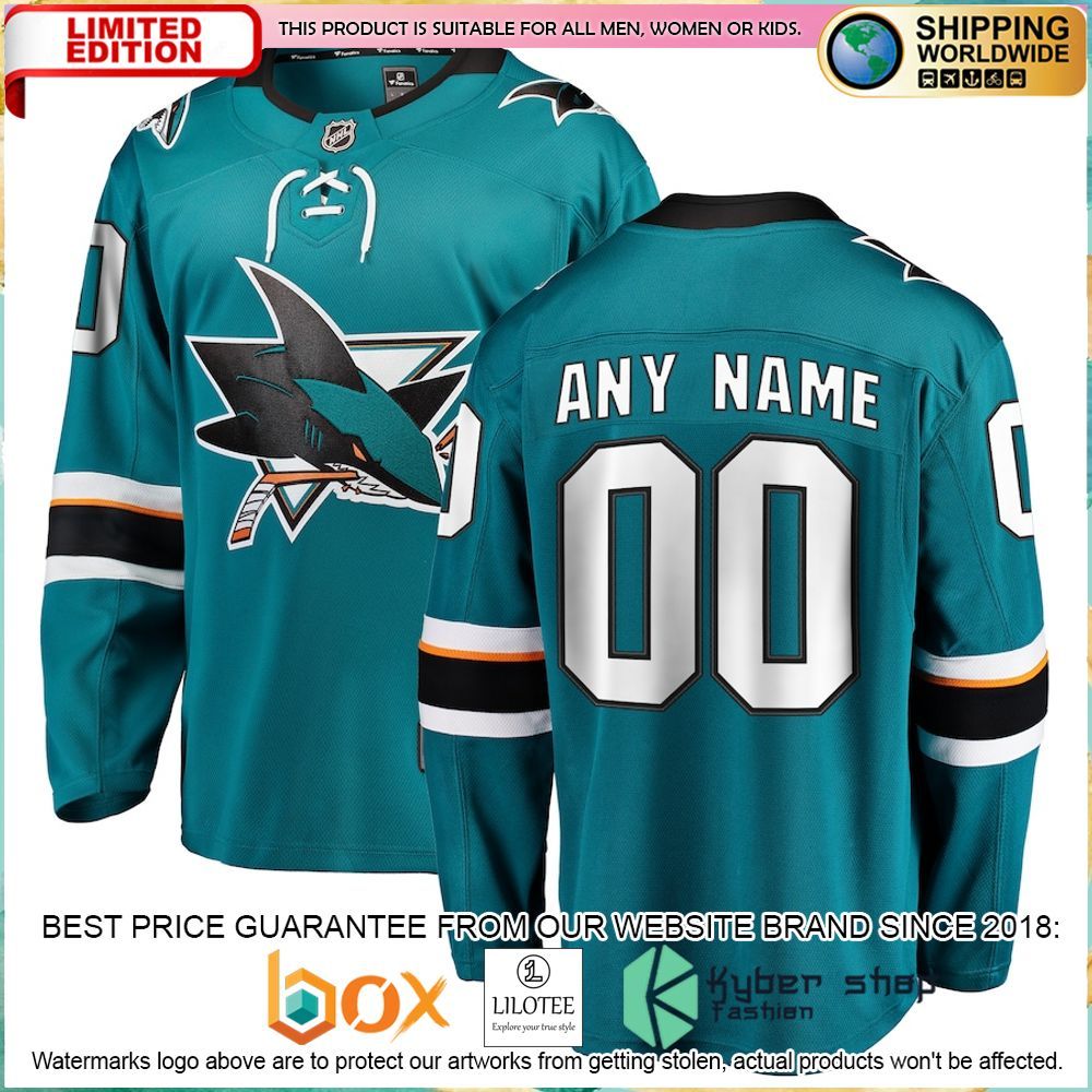 san jose sharks fanatics branded 2021 22 home custom teal hockey jersey 1 208