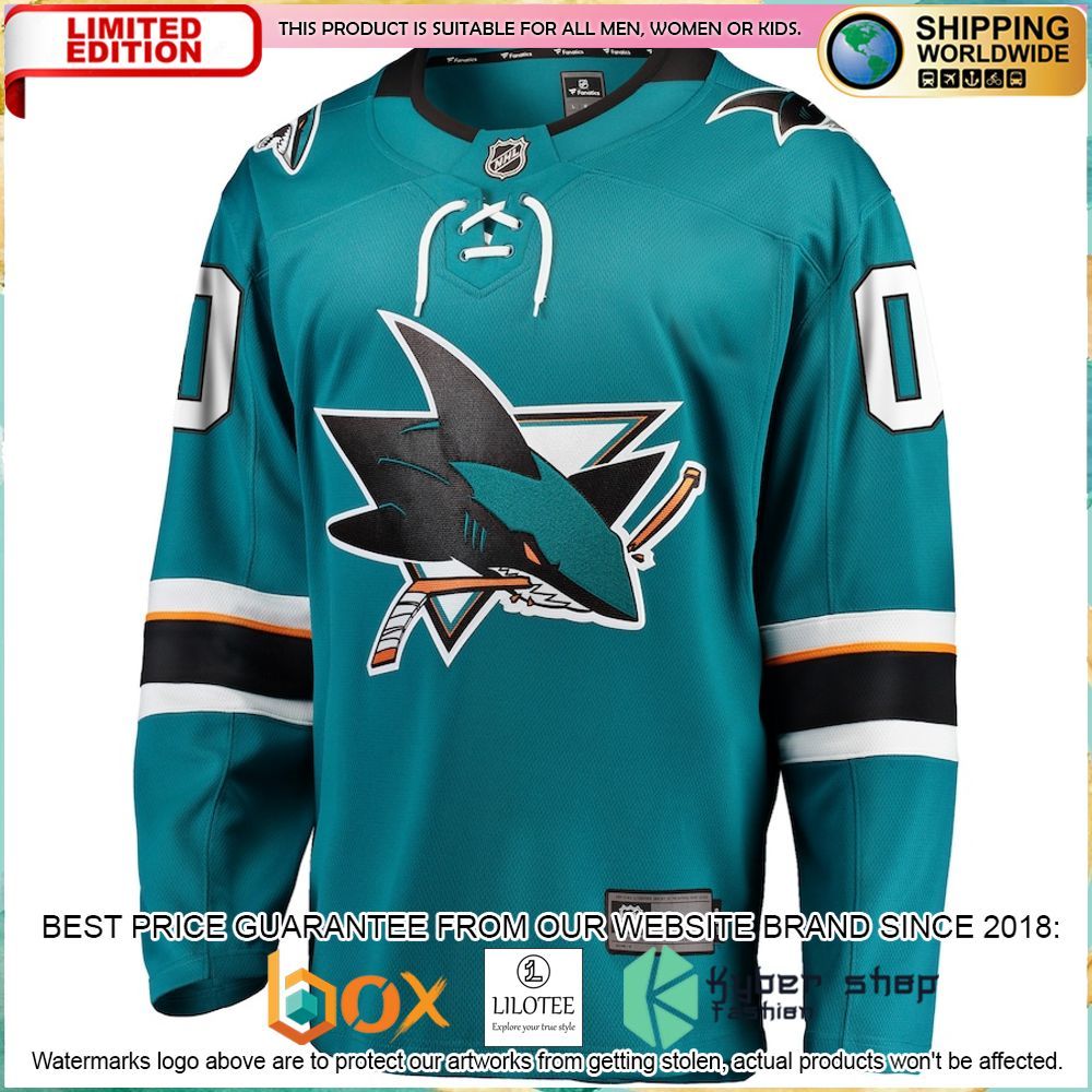 san jose sharks fanatics branded 2021 22 home custom teal hockey jersey 2 440