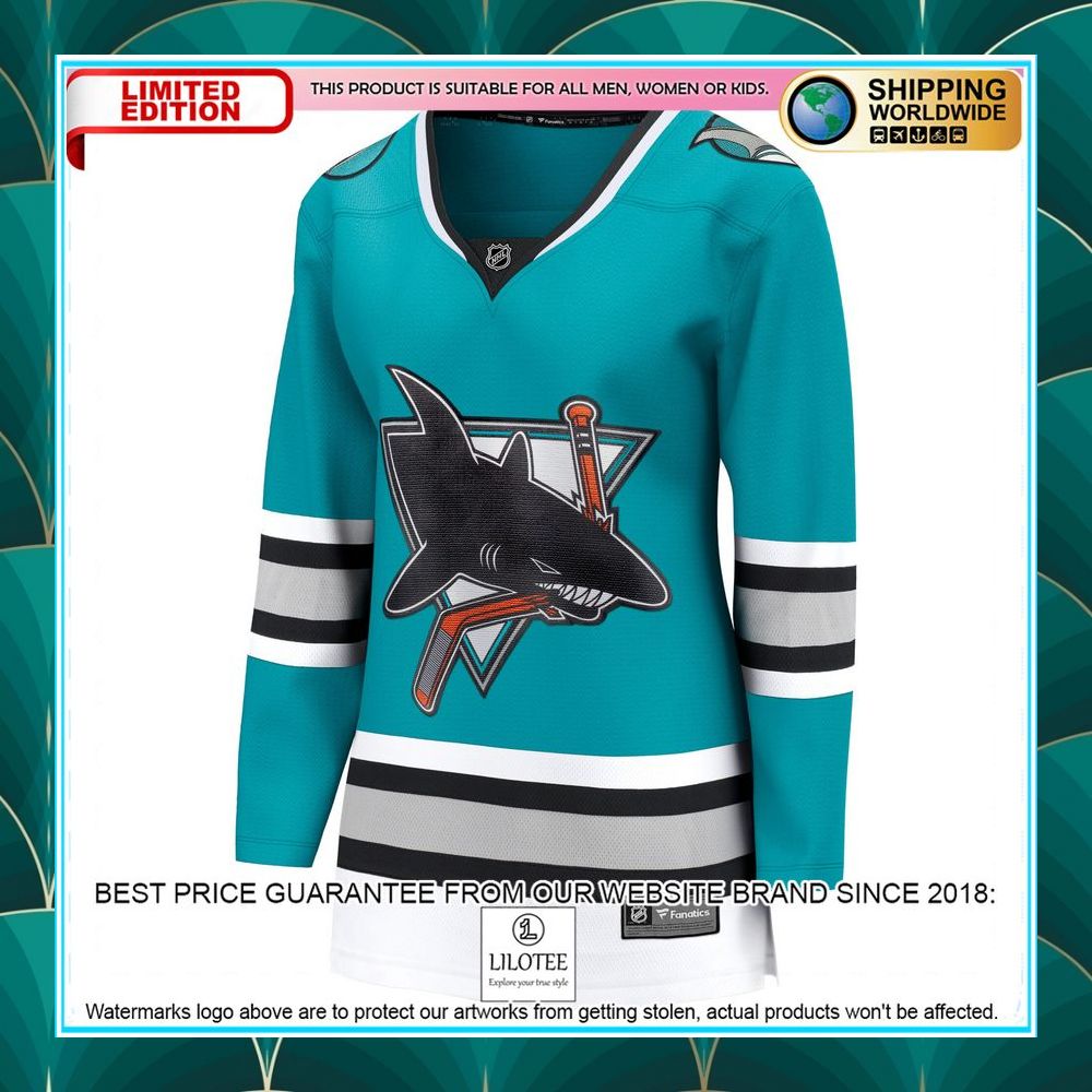 san jose sharks womens 30th anniversary premier team teal hockey jersey 2 576