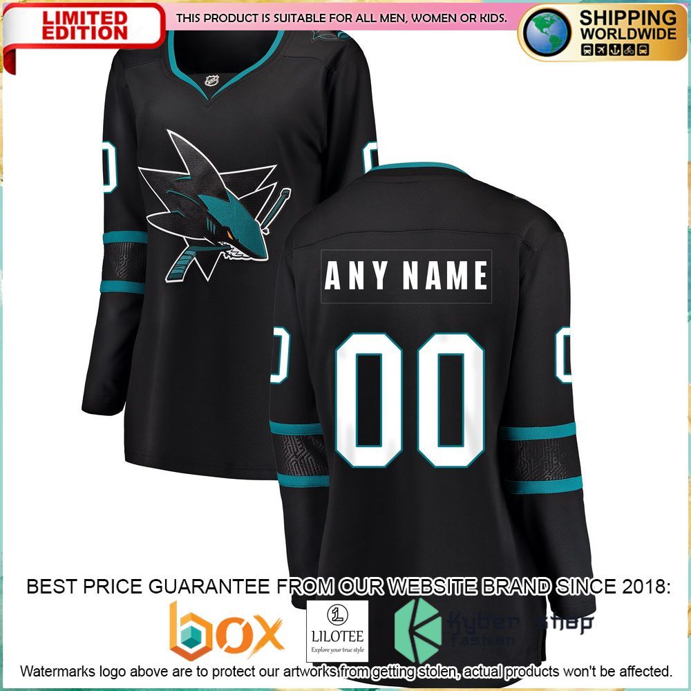 san jose sharks womens alternate custom black hockey jersey 1 688