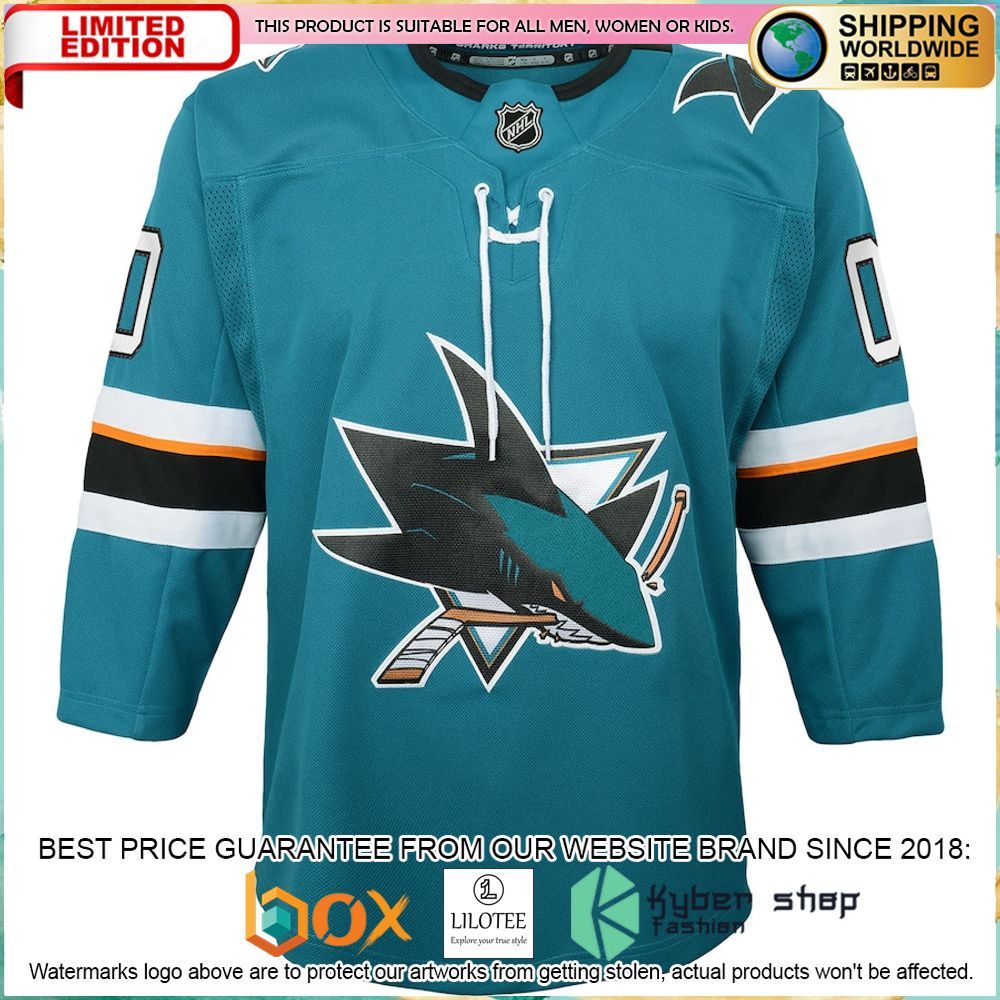 san jose sharks youth 2019 20 home premier custom teal hockey jersey 2 716