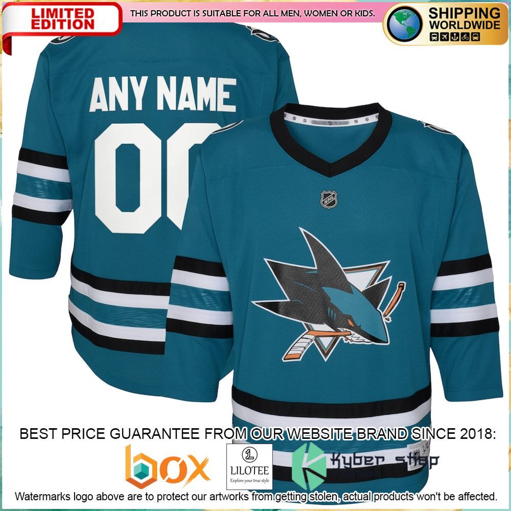 san jose sharks youth home replica custom teal hockey jersey 1 766