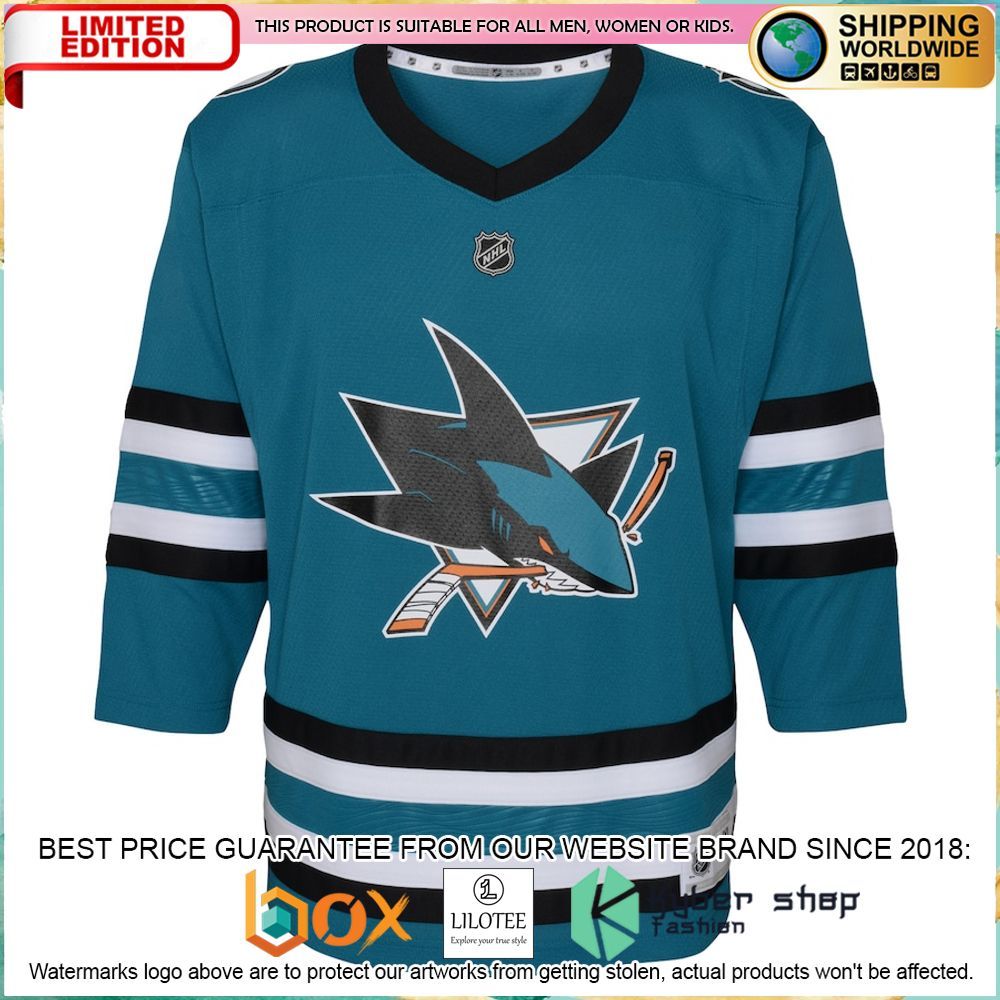 san jose sharks youth home replica custom teal hockey jersey 2 404