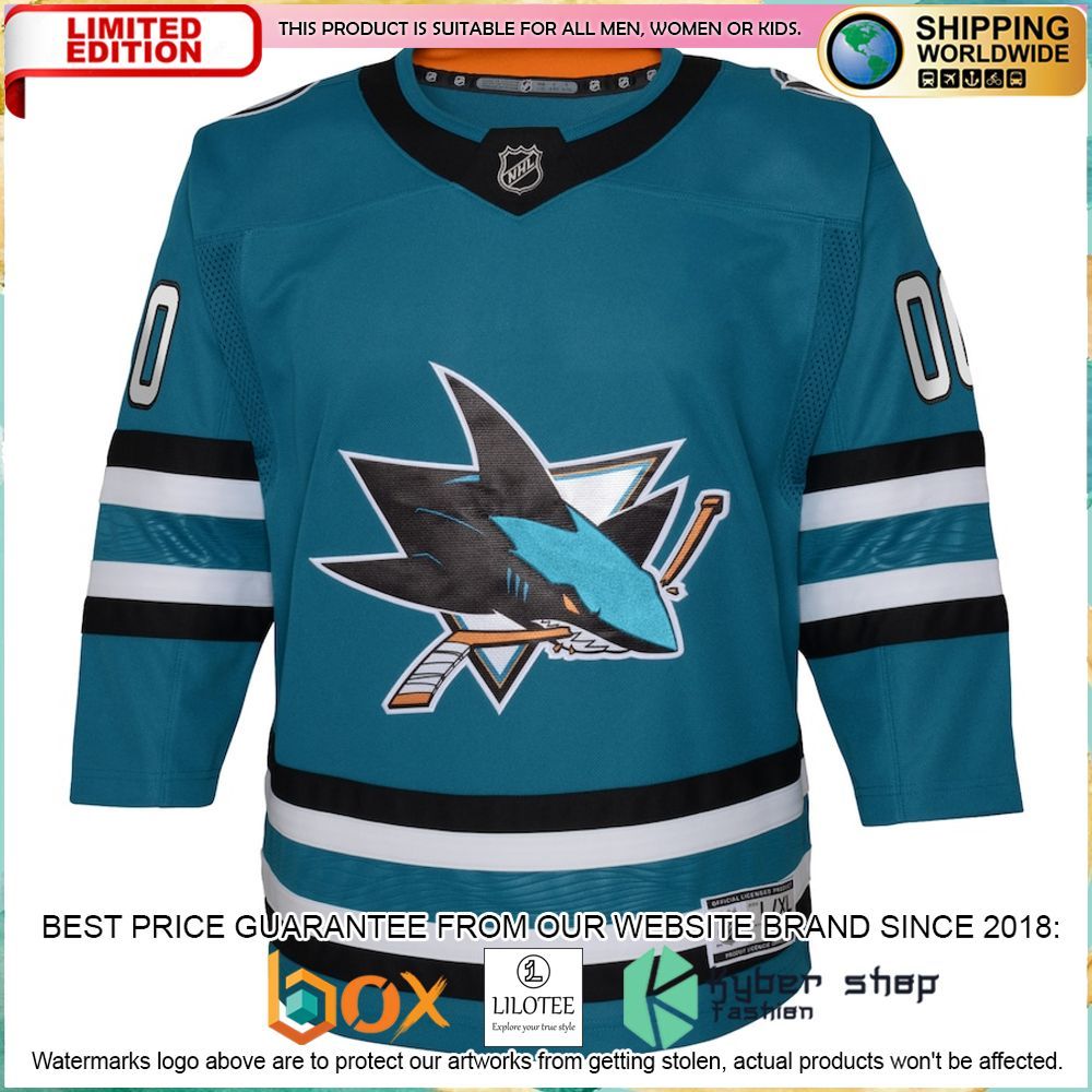san jose sharks youth premier custom teal hockey jersey 2 803