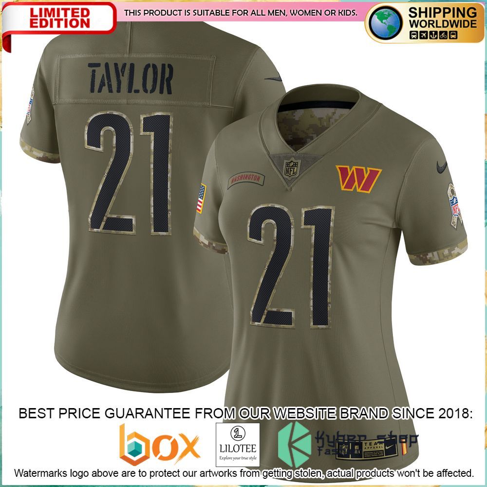 sean taylor washington commanders nike womens 2022 salute to service retired olive football jersey 1 353