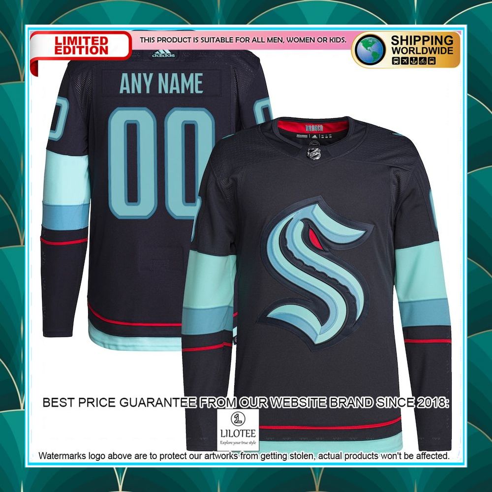 seattle kraken adidas home primegreen custom navy hockey jersey 1 498