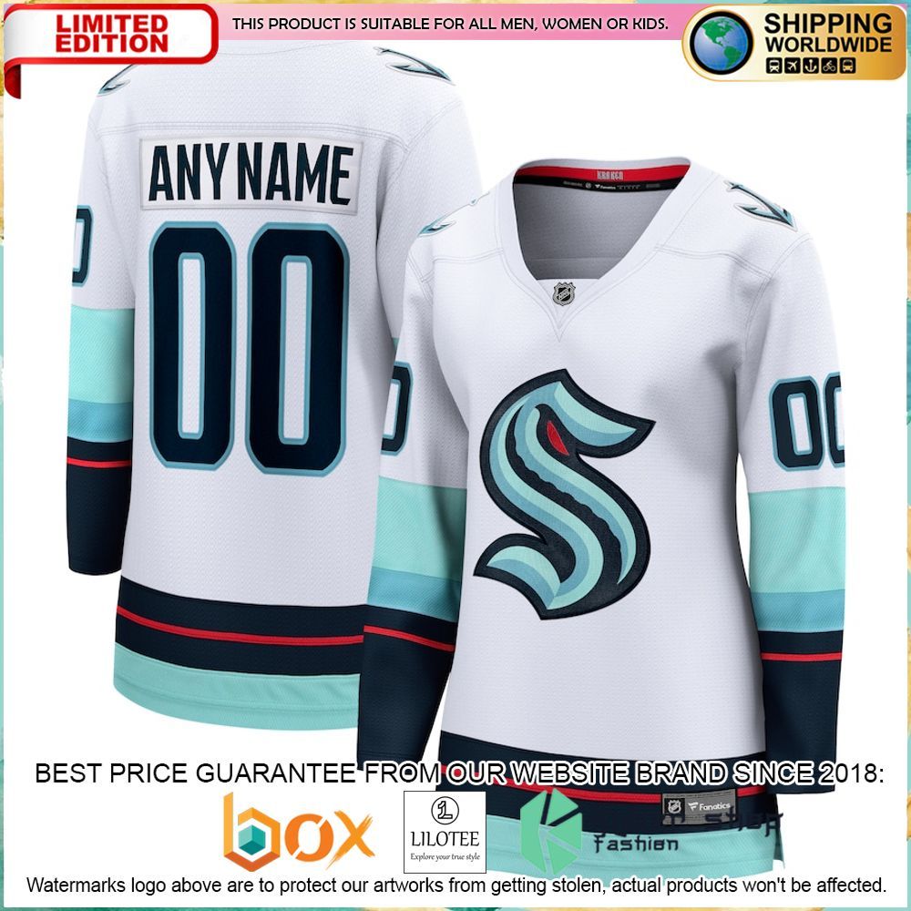 seattle kraken fanatics branded womens away custom white hockey jersey 1 685