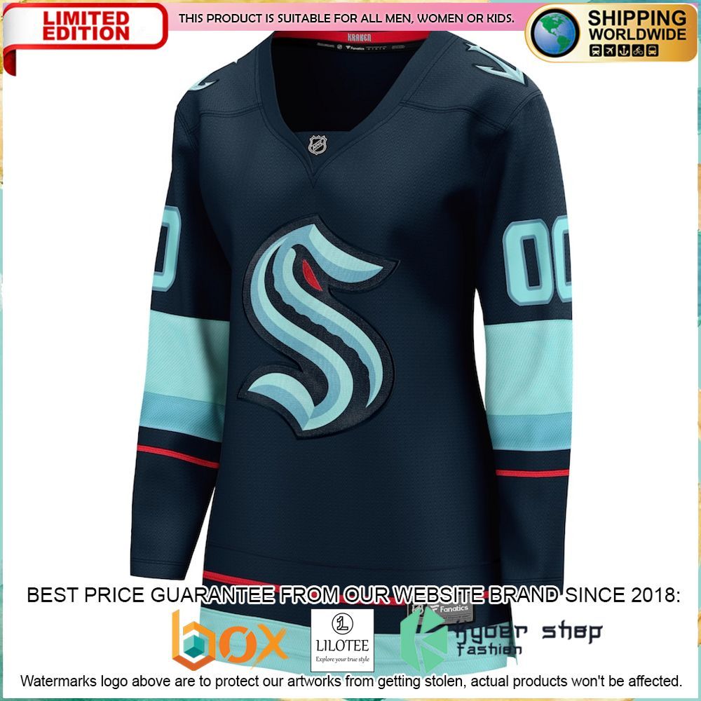 seattle kraken fanatics branded womens home custom navy hockey jersey 2 369