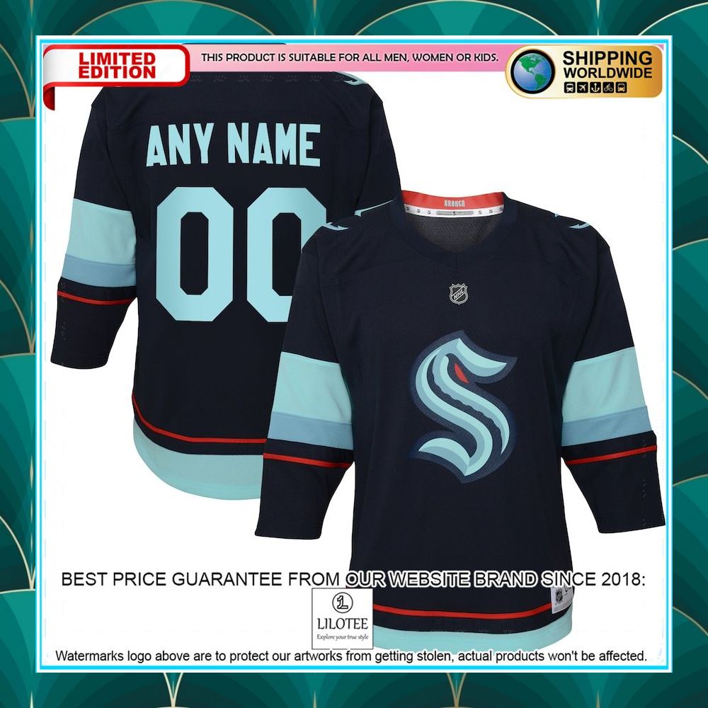 seattle kraken youth home custom navy hockey jersey 1 513