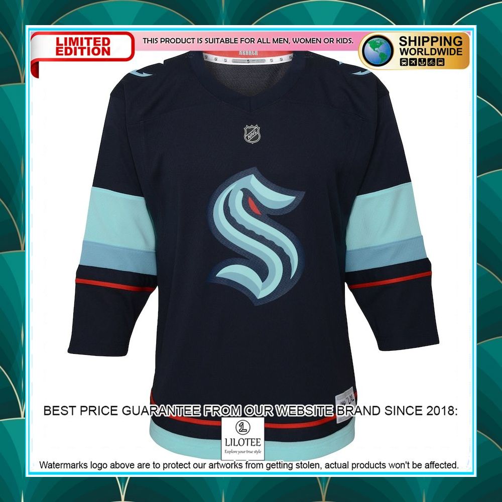 seattle kraken youth home custom navy hockey jersey 2 352