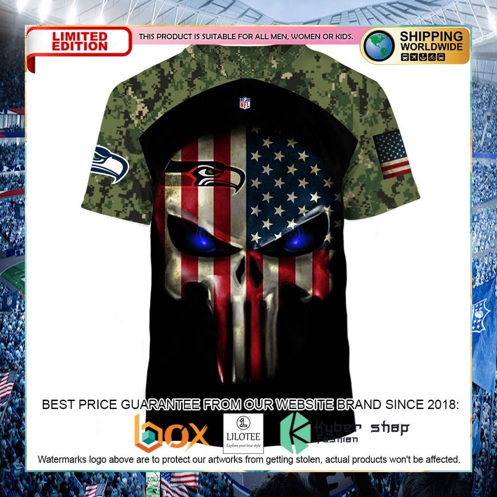 seattle seahawks army camouflage american flag punisher skull hoodie shirt 2 774