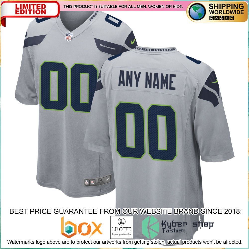 seattle seahawks nike alternate custom gray football jersey 1 552