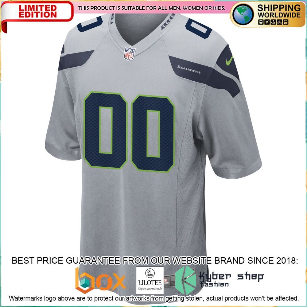seattle seahawks nike alternate custom gray football jersey 2 985