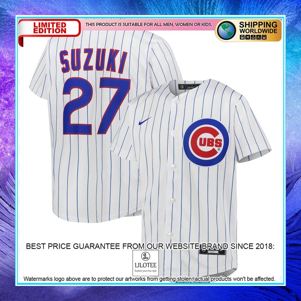 seiya suzuki chicago cubs nike youth home player white baseball jersey 1 673