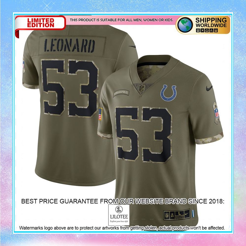 shaquille leonard indianapolis colts 2022 salute to service limited jersey olive football jersey 1 624
