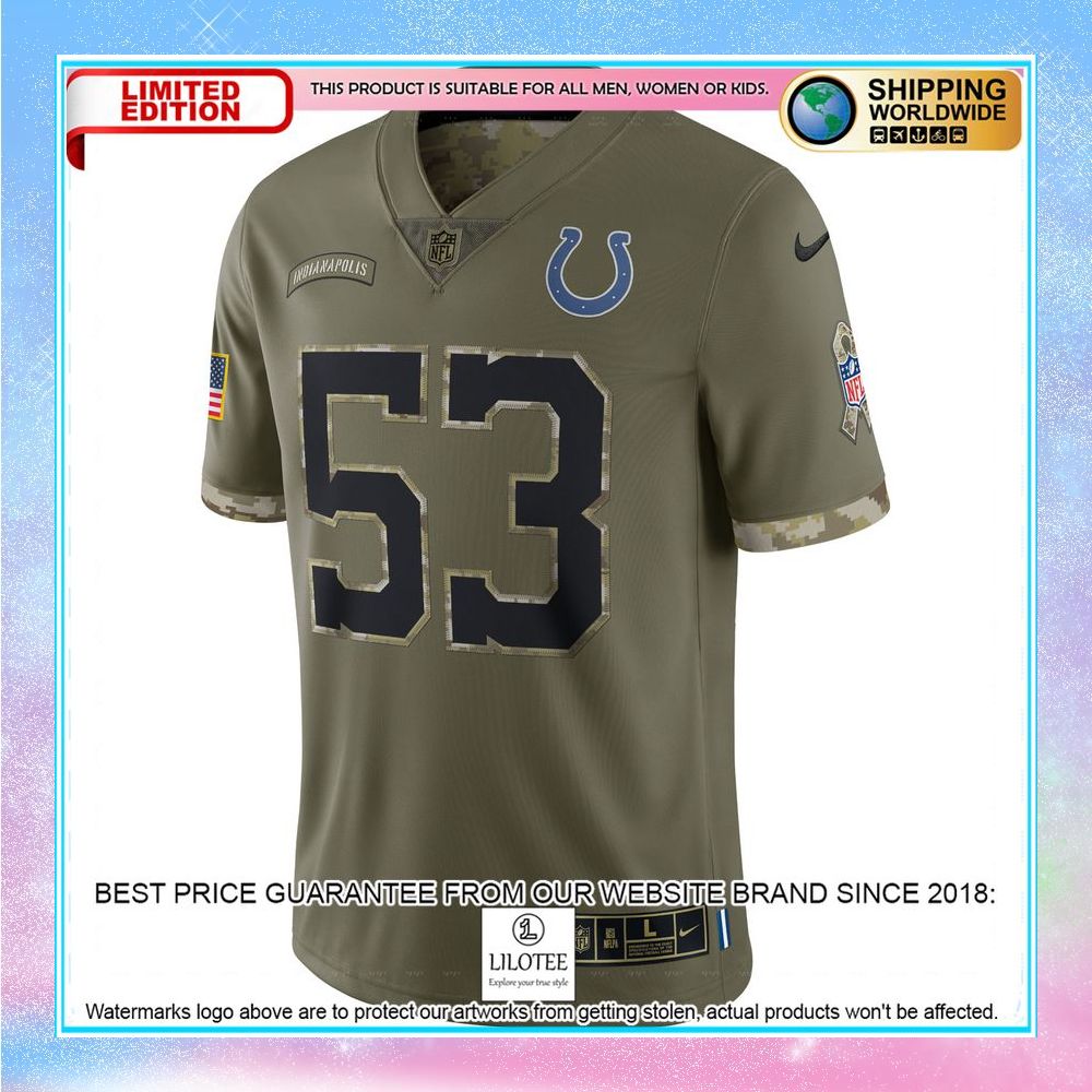 shaquille leonard indianapolis colts 2022 salute to service limited jersey olive football jersey 2 660