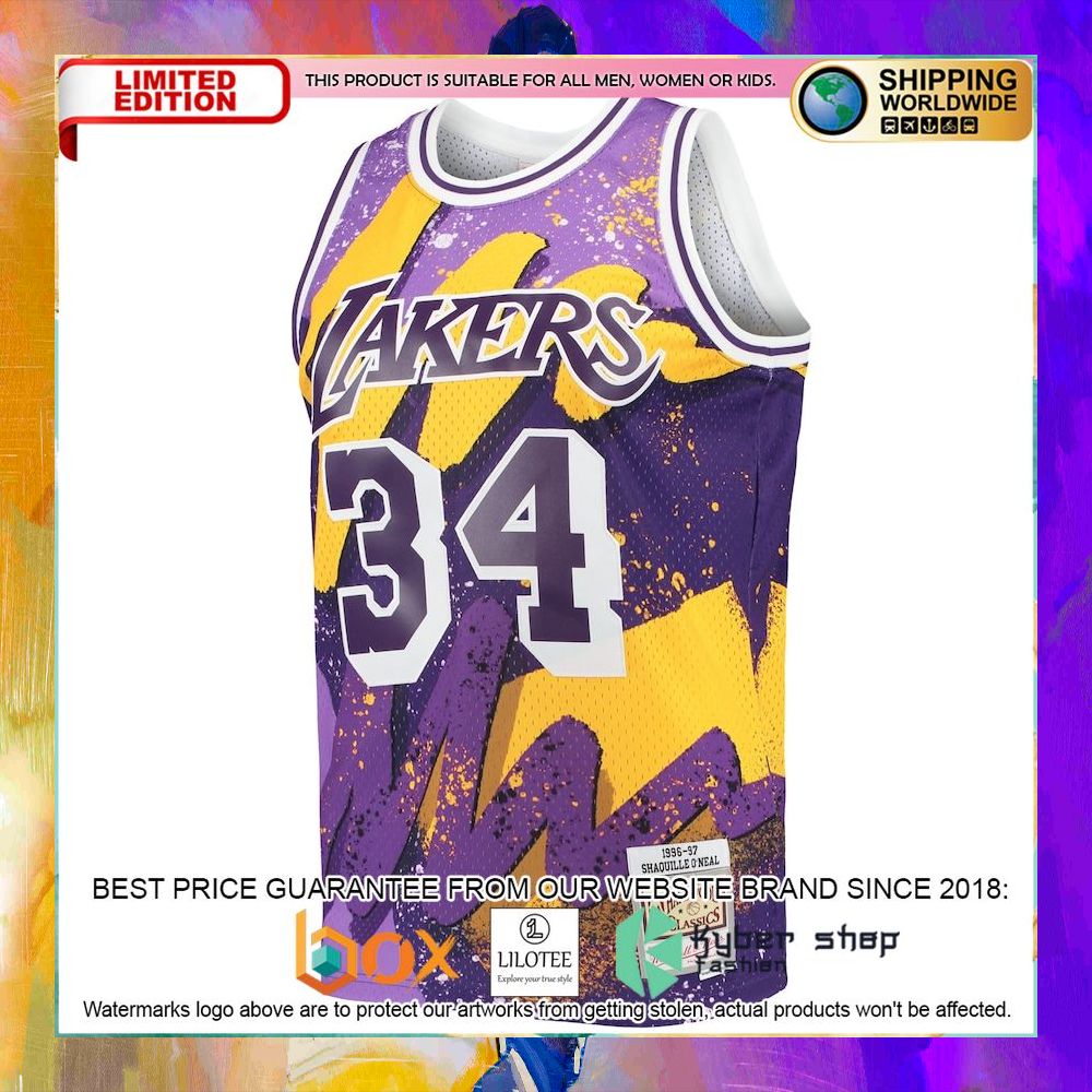 shaquille oneal los angeles lakers 1996 97 purple basketball jersey 2 755
