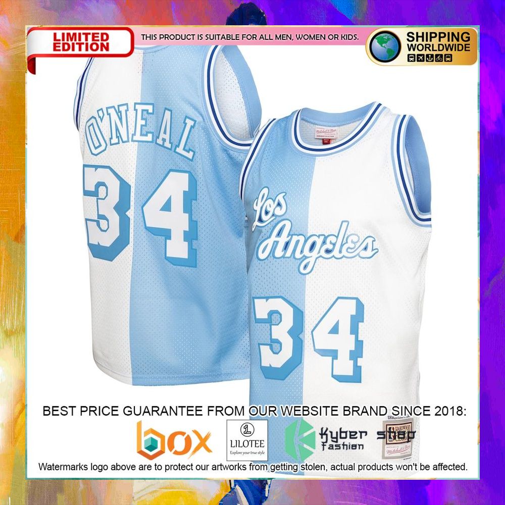 shaquille oneal los angeles lakers big tall 1996 97 powder blue white basketball jersey 1 282