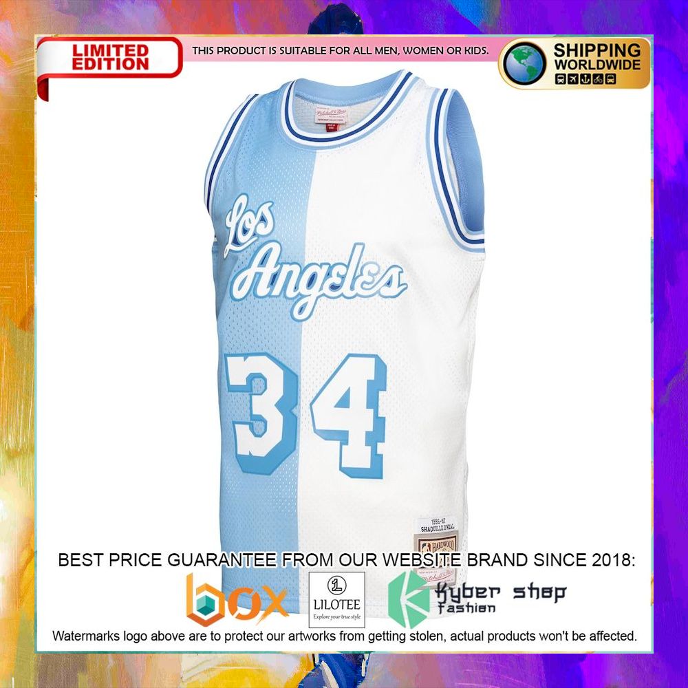 shaquille oneal los angeles lakers big tall 1996 97 powder blue white basketball jersey 2 300