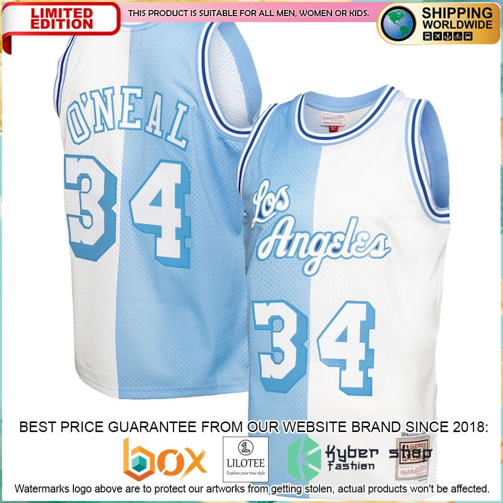 shaquille oneal los angeles lakers mitchell ness 1996 97 blue white basketball jersey 1 90