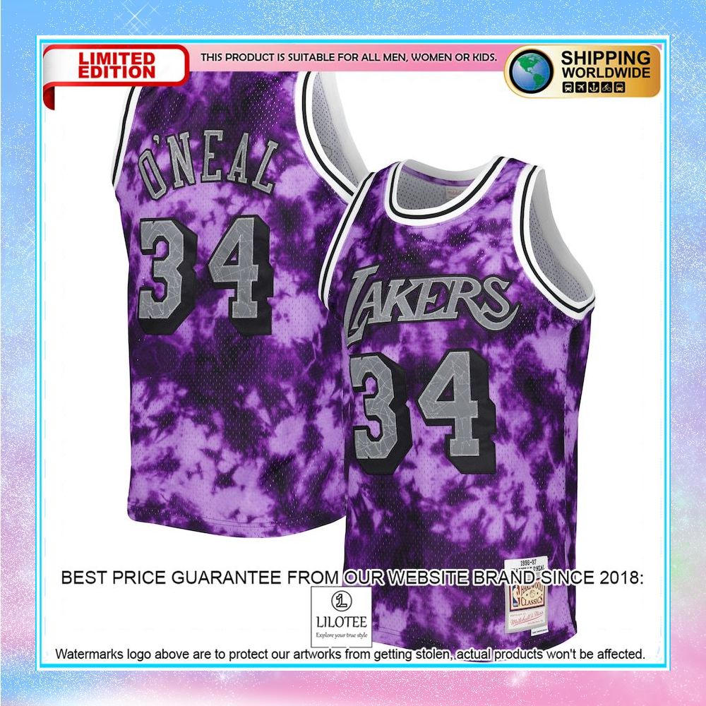 shaquille oneal los angeles lakers mitchell ness 1996 97 galaxy purple basketball jersey 1 125