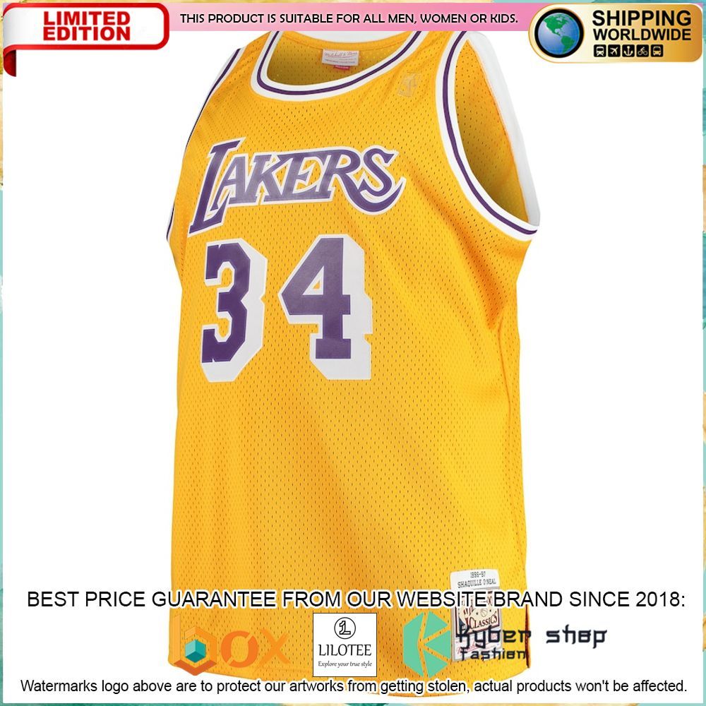 shaquille oneal los angeles lakers mitchell ness big tall gold basketball jersey 2 110
