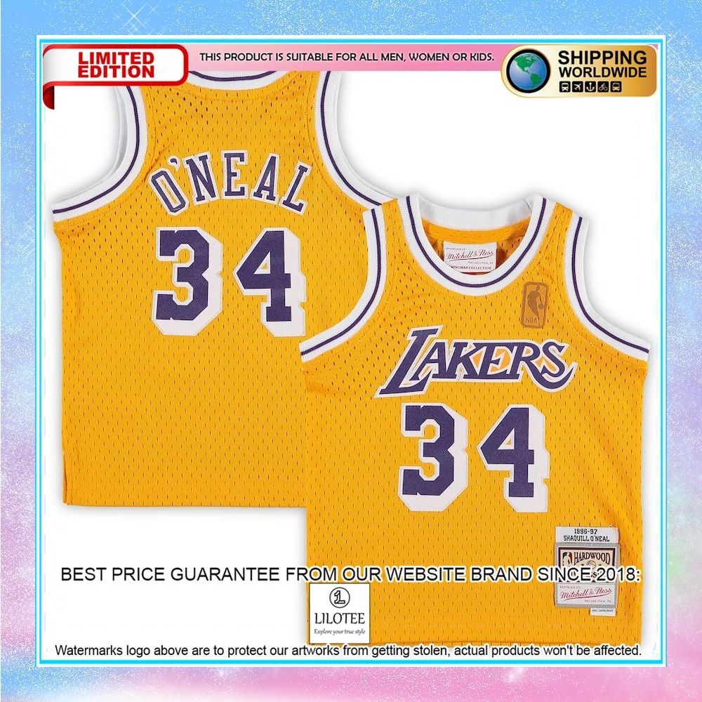 shaquille oneal los angeles lakers mitchell ness infant retired player gold basketball jersey 1 466