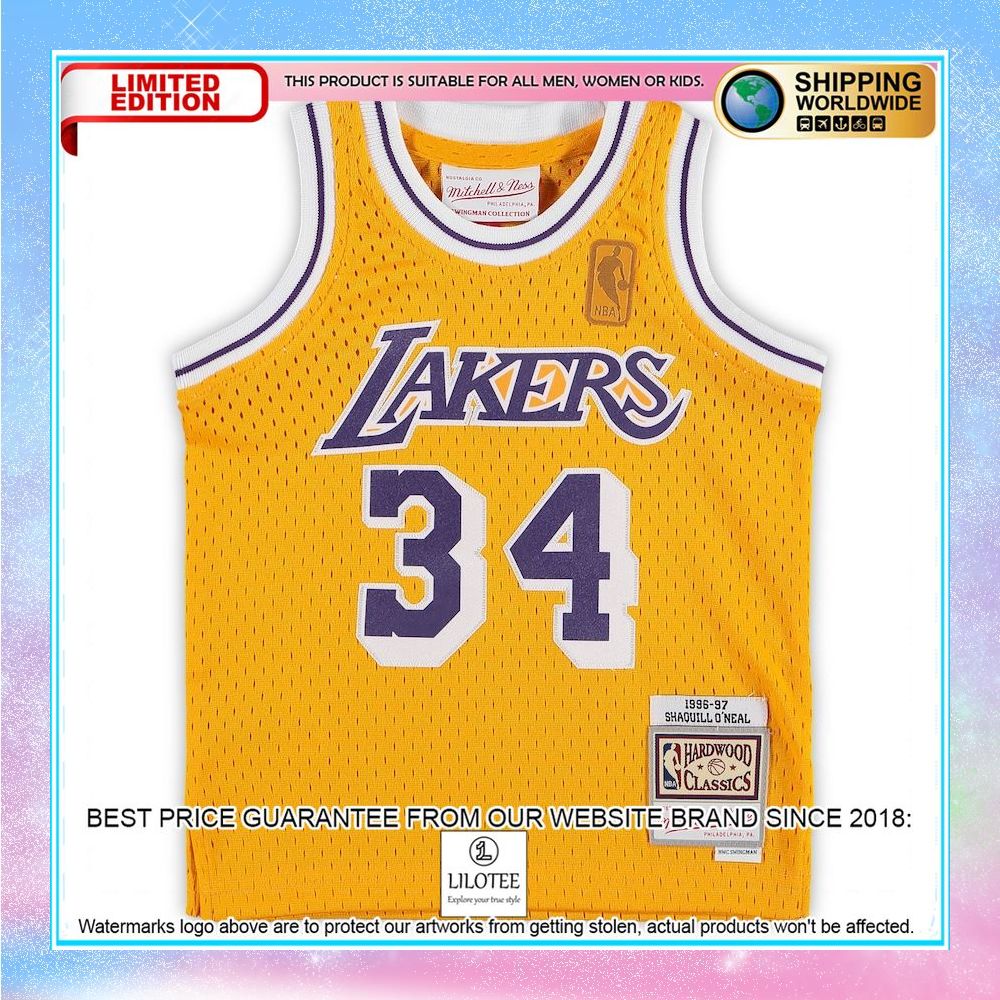shaquille oneal los angeles lakers mitchell ness infant retired player gold basketball jersey 2 555