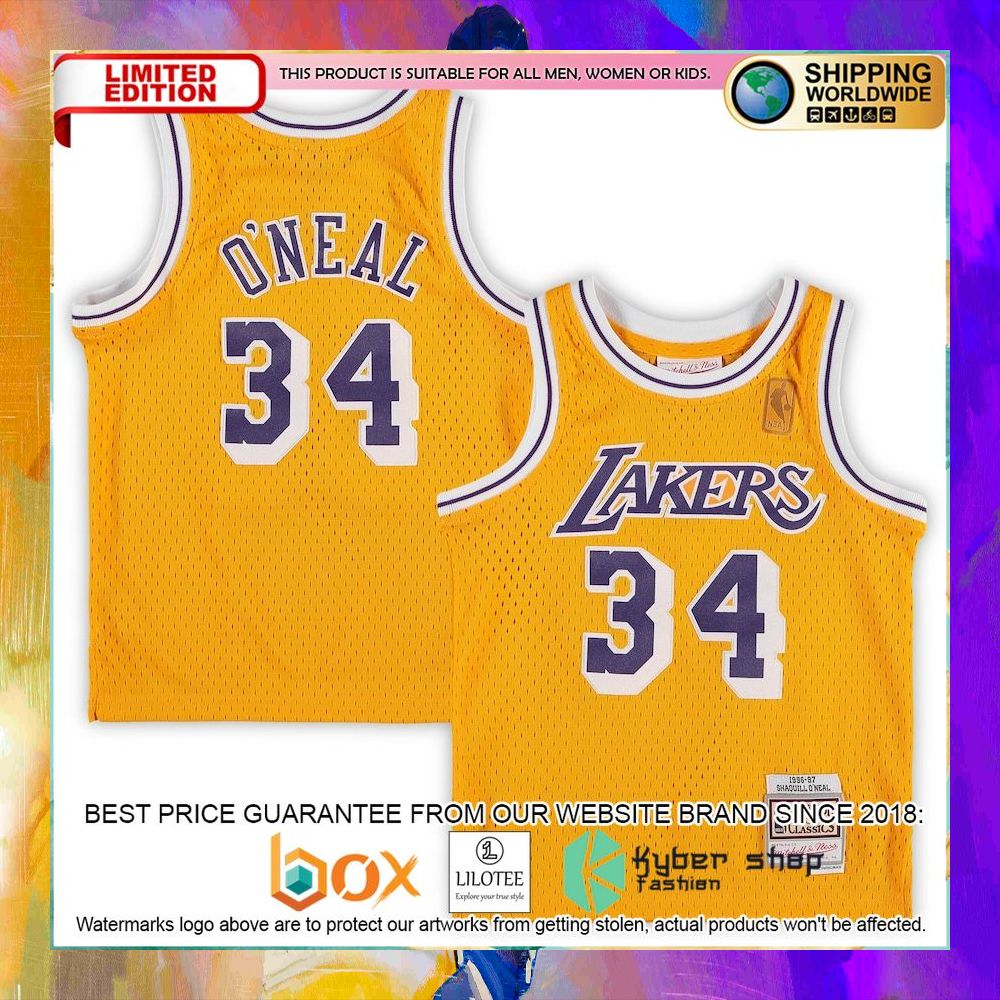 shaquille oneal los angeles lakers preschool 1996 1997 gold basketball jersey 1 914