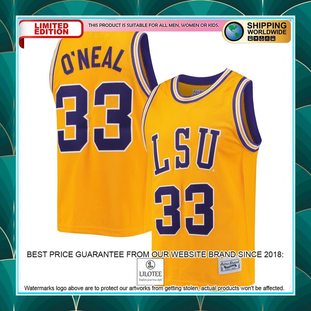 shaquille oneal lsu tigers retro gold basketball jersey 1 202