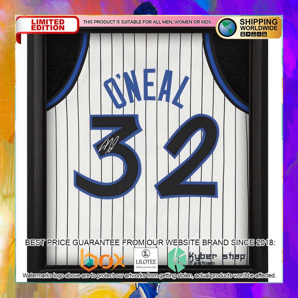 shaquille oneal orlando magic framed white 1993 94 basketball jersey 1 377